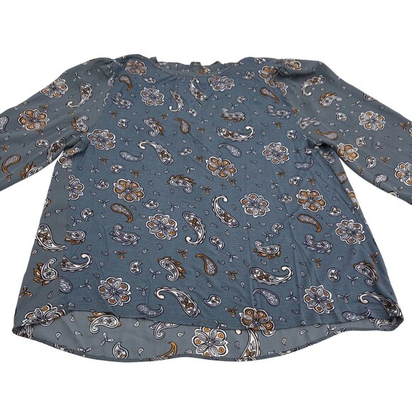 LOFT Ann Taylor outlet Women's size Medium Blouse Long Sleeves Gray Paisley - Picture 5 of 5